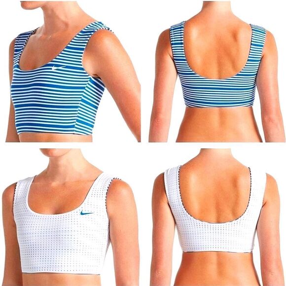 Nike Sport Mesh Reversible midkini Sporty Bikini Swim top  Blue & White size Xl - Picture 1 of 7